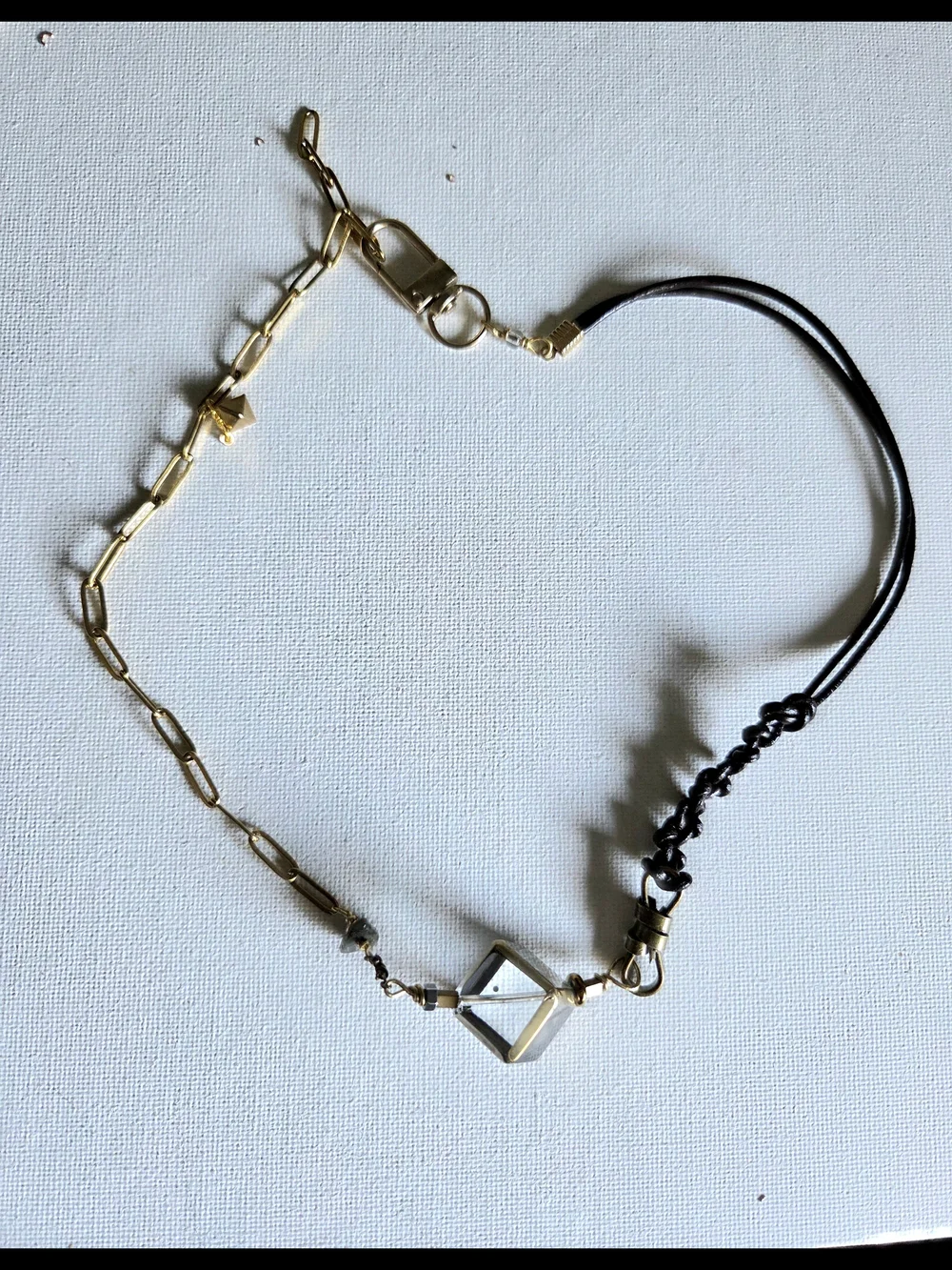 Brown Faux Leather Geometric Cube Necklace